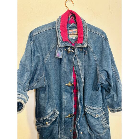 Vintage CURRENT SEEN Women’s Blue Denim Zip Chore Jean Barn Jacket Shacket sz L - Picture 3 of 13
